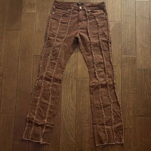 Fashion Nova Men's Brown Distressed Seam-Detail Slim Straight Jeans